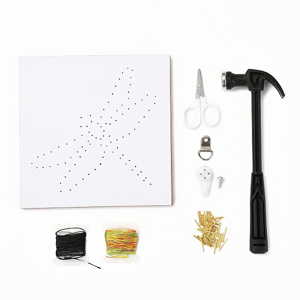 

PandaHall Dragonfly Pattern DIY String Art Kit Sets, Including Hammer, Wooden Board, Plastic Holder Accessories, Alloy Nails & Screws..., Multicolor