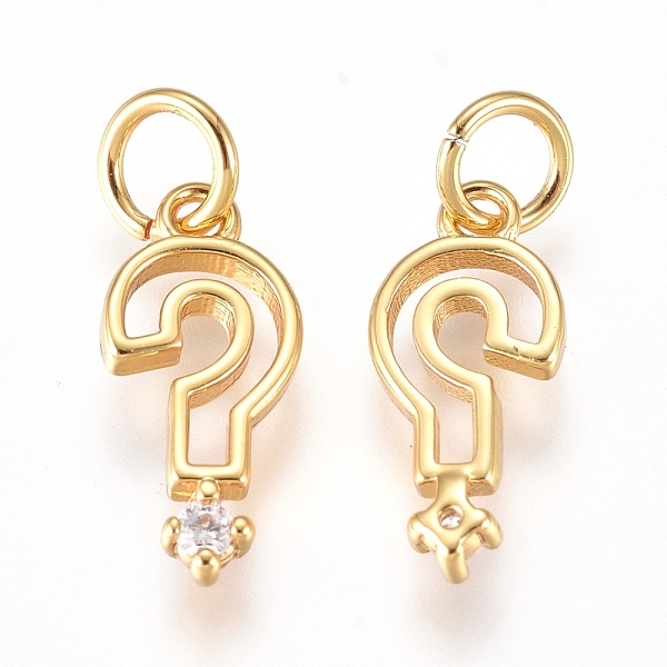 

PandaHall Brass Punctuation Charms, with Micro Pave Cubic Zirconia and Jump Rings, Question Mark, Clear, Golden, 11x5x1.5mm, Hole: 2.6mm...