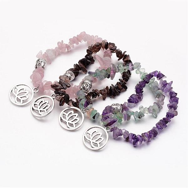 

PandaHall Gemstone Beads Charm Bracelets, with Tibetan Style Alloy Pendants, Flat Round with Lotus & Buddha, Mixed Color, 2 inch(50mm) Mixed..., Multicolor