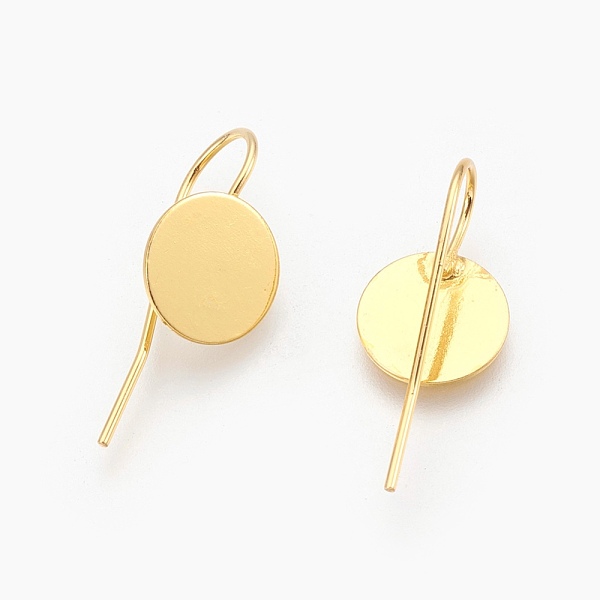 

PandaHall Brass Earring Hooks, Nickel Free, Golden, Tray: 10mm, 24x10x0.5mm, 21 Gauge, Pin: 0.7mm Brass