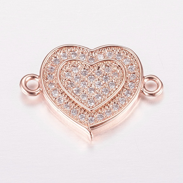 

PandaHall Brass Micro Pave Cubic Zirconia Links, Clear, Heart, Rose Gold, 12.5x17x2mm, Hole: 1mm Brass+Cubic Zirconia Heart Clear