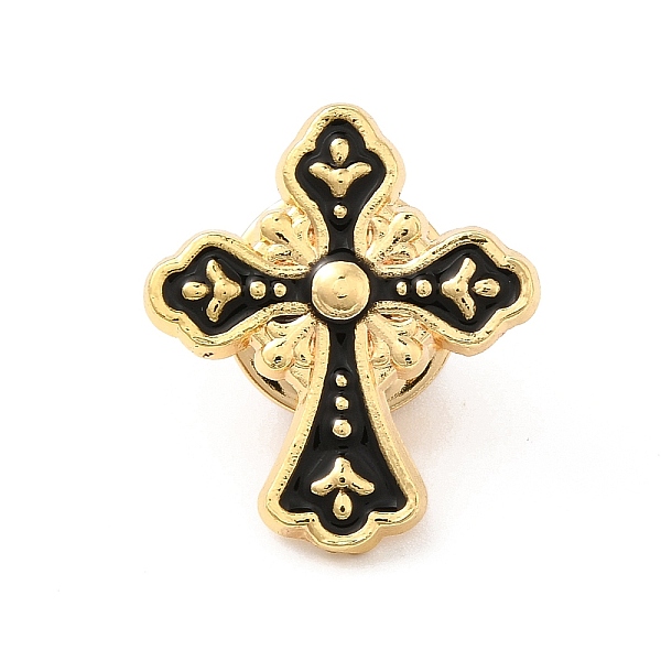 

PandaHall Cross Enamel Pin, Light Gold Alloy Badge for Backpack Clothes, Black, 21.5x19x1.5mm Alloy+Enamel Black