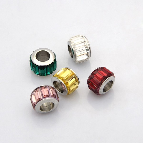 

PandaHall Column 304 Stainless Steel Glass European Beads, Faceted, Large Hole Beads, Stainless Steel Color, Mixed Color, 10x7mm, Hole: 5mm..., Multicolor