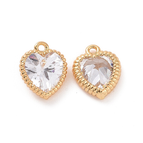 

PandaHall Brass Pendants with Clear Glass, Heart Charms, Golden, 9x7.5x3.5mm, Hole: 1mm Brass+Glass Heart Clear