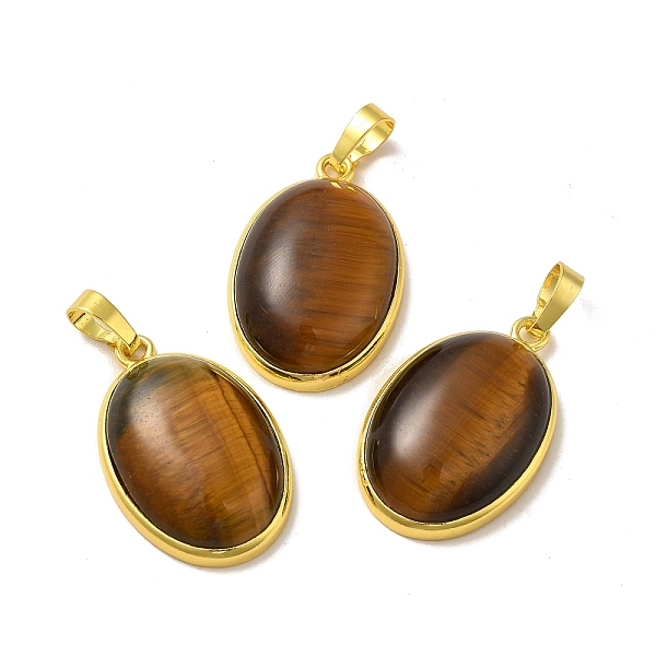 

PandaHall Natural Tiger Eye Pendants, Oval Charms, with Rack Plating Golden Plated Brass Findings, Lead Free & Cadmium Free, 31x20x7.5~8mm...