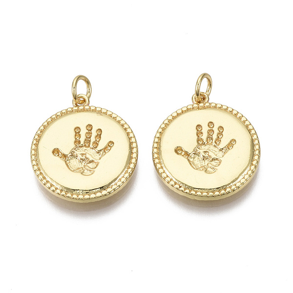 

PandaHall Brass Pendants, with Jump Ring, Nickel Free, Flat Round with Palm Print, Real 18K Gold Plated, 20x17.5x2.5mm, Hole: 3mm Brass Flat...