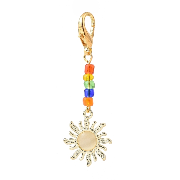 

PandaHall Sun Alloy Cat Eye Pendants Decorations, with Colorful Glass Seed Beads and Alloy Lobster Clasp, for Keychain, Purse, Backpack...
