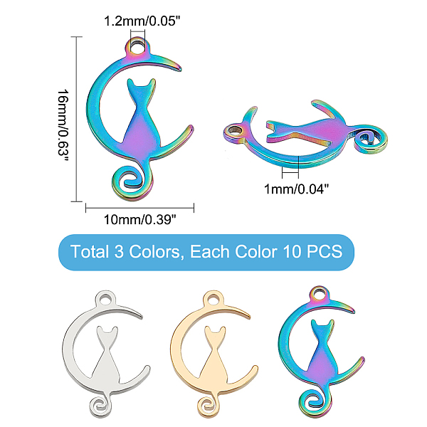 

PandaHall DICOSMETIC 30Pcs 3 Colors Moon with Cat Charm Golden Celestial Pendant Cute Cat Charm Stainless Steel Pendant Dangle Charm Jewelry...