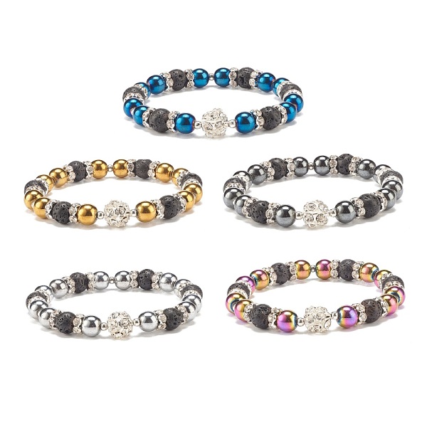

PandaHall Synthetic Hematite & Natural Lava Rock Stretch Bracelet with Rhinestone, Essential Oil Gemstone Jewelry for Women, Mixed Color..., Clear