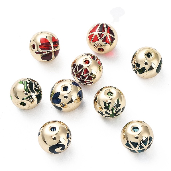 

PandaHall K9 Glass Beads, with Brass Findings, Round, Mixed Color, 10mm, Hole: 1.2mm Brass+Glass Round Multicolor