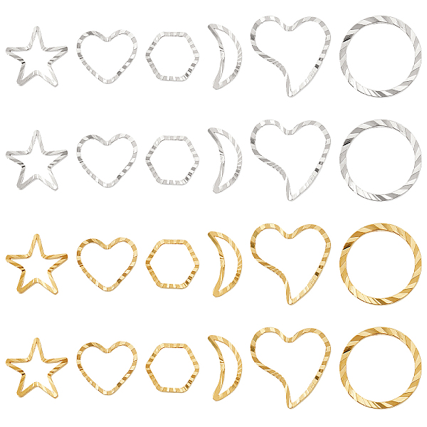 

PandaHall AHADEMAKER 120Pcs 12 Style Brass Linking Rings, Long-Lasting Plated, Cadmium Free & Lead Free, Heart & Moon & Star & Ring &...