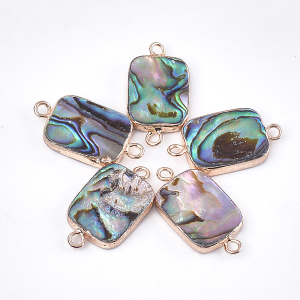 

PandaHall Electroplate Abalone Shell/Paua Shell Links connectors, with Iron Findings, Rectangle, Golden, Colorful, 23x12x3mm, Hole: 2mm Paua...