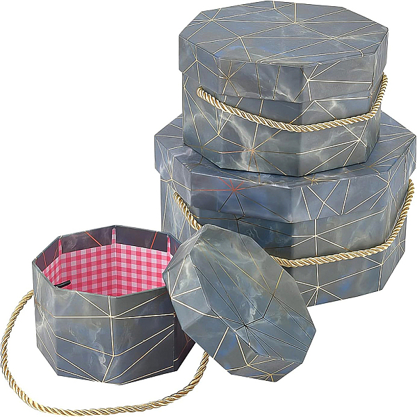 

PandaHall BENECREAT 3 Assorted Sizes Navy Blue Octagon Boxes Cardboard Gift Boxes with Portable Rope, Festival Gift Wrapping Boxes for...