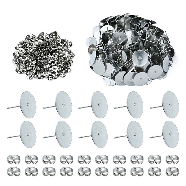 

PandaHall 100Pcs 304 Stainless Steel Stud Earring Findings, Flat Round Pad Base Earring Settings, with 100Pcs Friction Ear Nuts, Stainless...