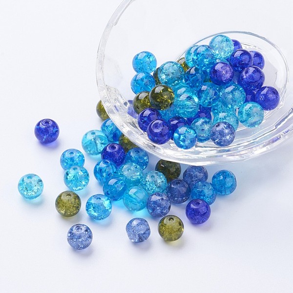 

PandaHall Baking Painted Crackle Glass Beads, Ocean Mix, Round, Mixed Color, 8~8.5x7.5~8mm, Hole: 1mm, about 100pcs/bag Glass Round..., Multicolor