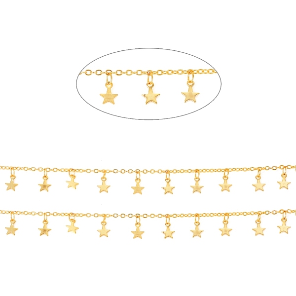 

PandaHall Brass Cable Chains, with Charms, Soldered, with Spool, Long-Lasting Plated, Star,Real 18K Gold Plated, 1.6x2x0.4mm, about 32.8...