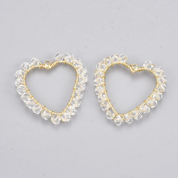 

PandaHall Brass Pendants, with Glass Beads, Nickel Free, Real 18K Gold Plated, Faceted, Rhombus, Clear, 25~26x25.5x3mm, Hole: 1.2mm...