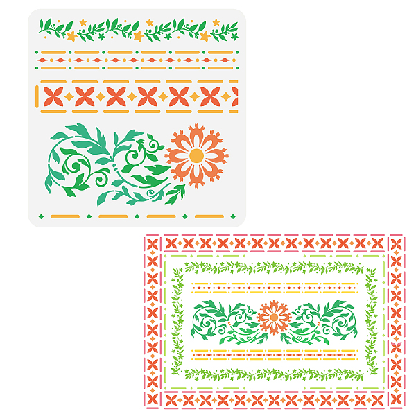 PandaHall FINGERINSPIRE Indian Inlay Stencil 11.8x11.8 inch Daisy Branch Stencils Template Plastic Flower Lace Stencils for Painting...