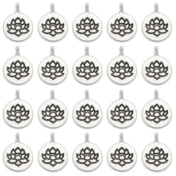 

PandaHall SUNNYCLUE 50Pcs Tibetan Style Alloy Pendants, Flat Round with Lotus, Cadmium Free & Lead Free, Antique Silver, 20x15x2mm, Hole...