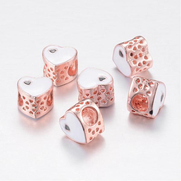 

PandaHall Alloy Enamel European Beads, Large Hole Beads, Hollow Heart, Rose Gold, White, 10x10~10.5x8mm, Hole: 5mm Alloy+Enamel Heart White
