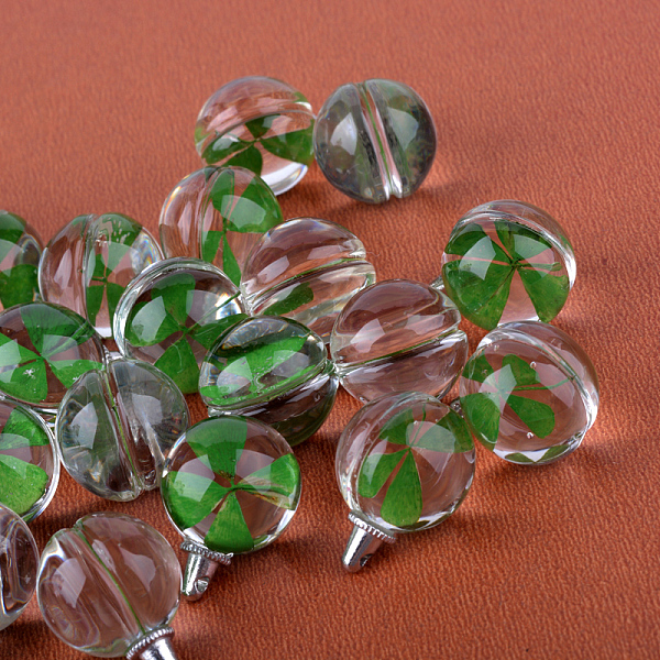 

PandaHall Round Alloy Glass Pendants, with Dried Clover Inside, Platinum, 20~21x15mm, Hole: 1.5mm Alloy+Glass Round Green