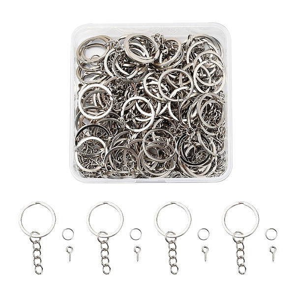 

PandaHall 300Pcs 3 Style DIY 25mm Keychain Clasps Set, with Iron Split Key Rings & Jump Rings & Screw Eye Pin Peg Bails, Platinum...