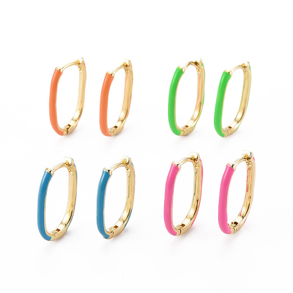 

PandaHall Brass Enamel Huggie Hoop Earrings, Cadmium Free & Nickel Free & Lead Free, Oval, Real 16K Gold Plated, Mixed Color, 19x12.5x2mm..., Multicolor