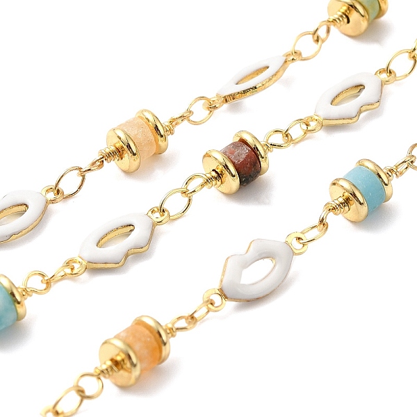 

PandaHall Handmade Natural Gemstone Column Beaded Chains, Real 18K Gold Plated Brass Enamel Lip Link Chains, Soldered, with Spool, Cadmium..., White