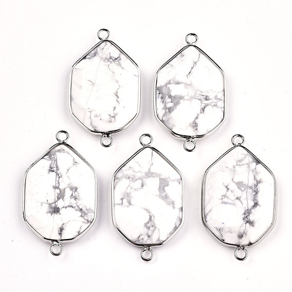 

PandaHall Natural Howlite Links Connectors, with Platinum Tone Brass Findings, Faceted Polygon, 40.5x23x6mm, Hole: 2mm Howlite Polygon