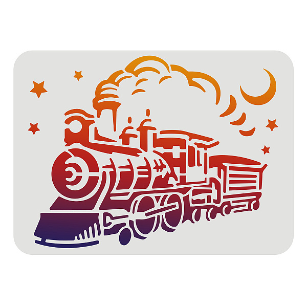 PandaHall FINGERINSPIRE Locomotive Train Stencil 29.7x21cm Plastic Steam Engine Template Stencil Train Moon Star Pattern Stencils DIY...