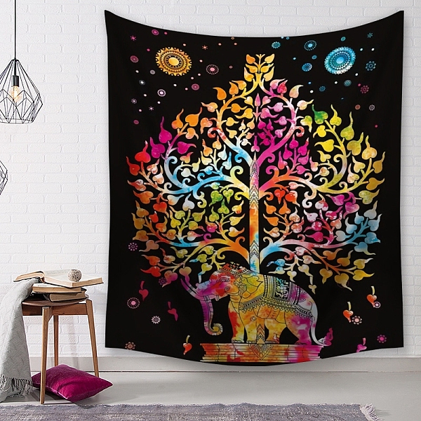 

PandaHall Polyester Tree of Life & Elephant Pattern Wall Hanging Tapestry, Rectangle Tapestry for Bedroom Living Room Decoration, Colorful...