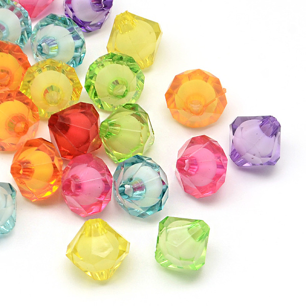 

PandaHall Faceted Transparent Bicone Acrylic Beads, Bead in Bead, Mixed Color, 8~9x7~8mm, Hole: 2.5mm Acrylic Bicone Multicolor