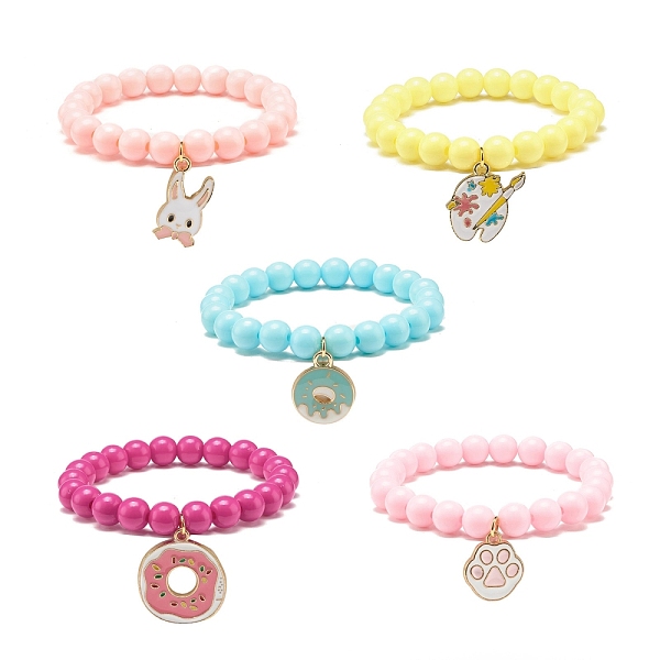 

PandaHall Acrylic Beaded Stretch Kids Bracelets, Mixed Shapes Alloy Enamel Charm Bracelets, Mixed Color, 1-3/4 inch(4.5cm), 8mm Acrylic..., Multicolor