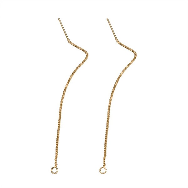 

PandaHall Brass Stud Earring Findings, Ear Threads, Real 18K Gold Plated, 82~85x1mm, Pin: 0.5mm Brass Others