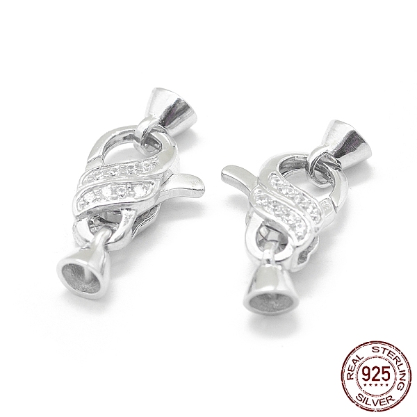 

PandaHall Rhodium Plated 925 Sterling Silver Lobster Claw Clasps, with Cubic Zirconia, Fold Over Clasps, with 925 Stamp, Clear, Platinum...