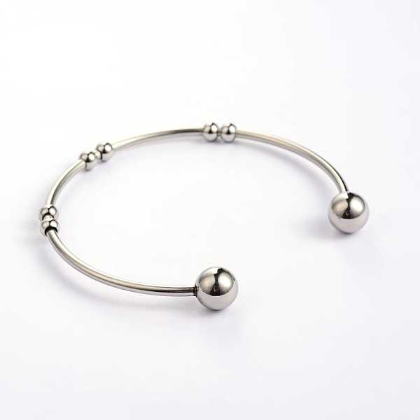 

PandaHall 304 Stainless Steel Cuff Torque Bangles, with Round Beads, Stainless Steel Color, 54.5x51mm, 2mm 304 Stainless Steel