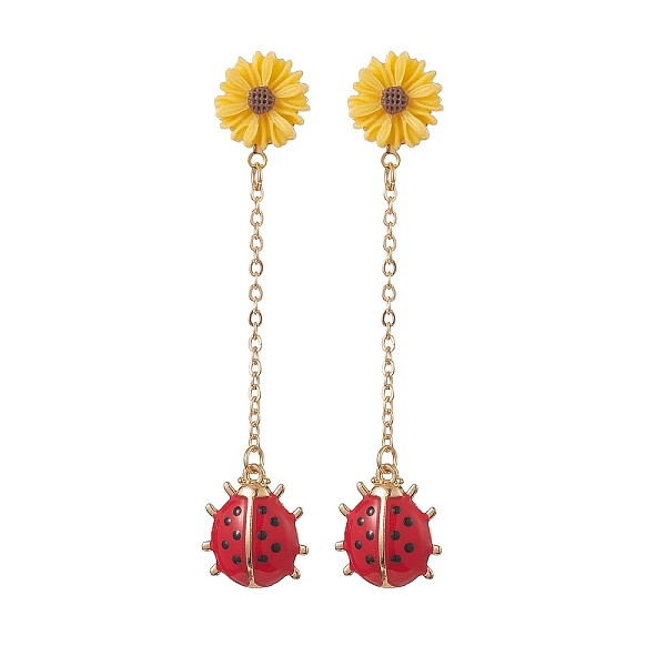 

PandaHall Alloy Enamel Ladybug with Resin Daisy Dangle Stud Earrings, Golden 304 Stainless Steel Chain Tassel Earrings for Women, Red...