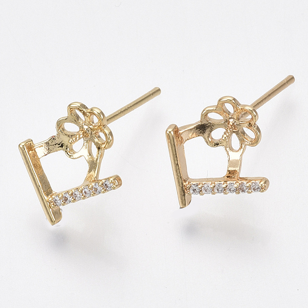 

PandaHall Brass Micro Pave Cubic Zirconia Earring Findings, for Half Drilled Beads, Flower, Nickel Free, Real 18K Gold Plated, Clear, 10x8mm...
