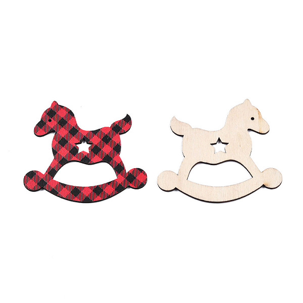 

PandaHall Single-Sided Printed Wood Big Pendants, Rocking Horse Charm with Tartan Pattern, Red, 70x79x2.5mm, Hole: 2mm Wood Horse Red