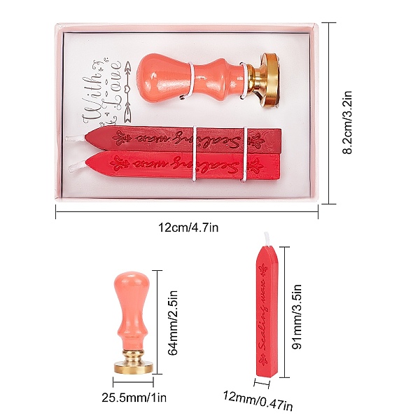 

PandaHall DIY Scrapbook, Brass Wax Seal Stamp, Wood Handle and Wax Sets, Tomato, Box: 14.7x8.5x3.5cm Wax Red