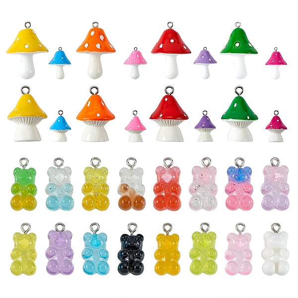 

PandaHall 64Pcs 32 Style Resin Pendants, with Platinum Tone Iron Loops, Mushroom with Polka Dots and Bear, Mixed Color, 20.5~36x11~26x7~26mm..., Multicolor