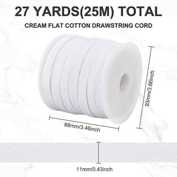 BENECREAT 25m White Flat Drawstring Cord