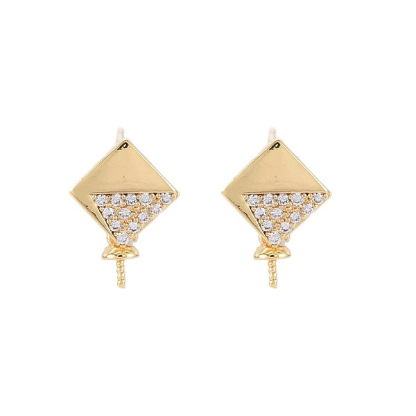 

PandaHall Brass Micro Pave Clear Cubic Zirconia Stud Earring Findings, for Half Drilled Beads, Nickel Free, Rhombus, Real 18K Gold Plated...