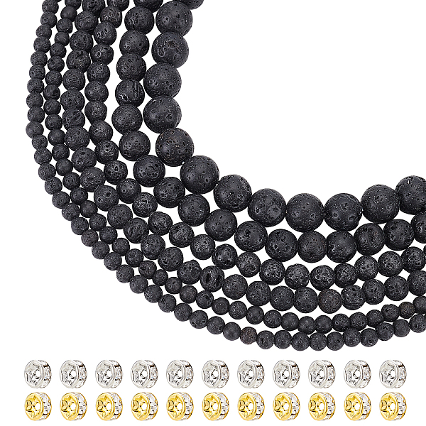 367 pièces kit de perles rondes en pierre de lave naturelle pour la fabrication de bijoux à bricoler soi-même