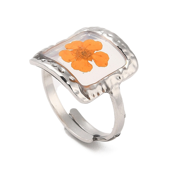 

PandaHall Dark Orange Square Epoxy Resin with Dry Flower Adjustable Rings, 316 Surgical Stainless Steel Ring, Stainless Steel Color, Inner...