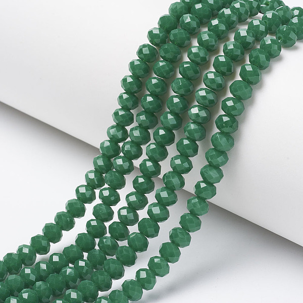 

PandaHall Opaque Solid Color Glass Beads Strands, Faceted, Rondelle, Green, 4x3mm, Hole: 0.4mm, about 130pcs/strand, 16.54 inch(42cm) Glass...