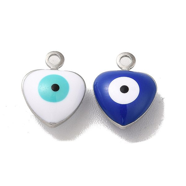

PandaHall 304 Stainless Steel Charms, with Enamel, Heart with Evil Eye Charm, Stainless Steel Color, Mixed Color, 10.5x8x4mm, Hole: 1.2mm..., Multicolor