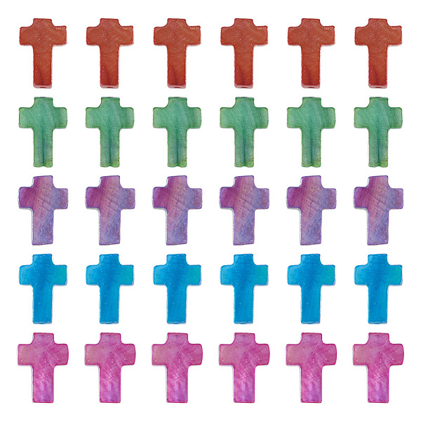 

PandaHall 50Pcs 5 Colors Natural Freshwater Shell Beads Sets, Dyed, AB Color Plated, Cross, Mixed Color, 12.5~13x9~9.5x2.5~3mm, Hole: 0.5mm..., Multicolor