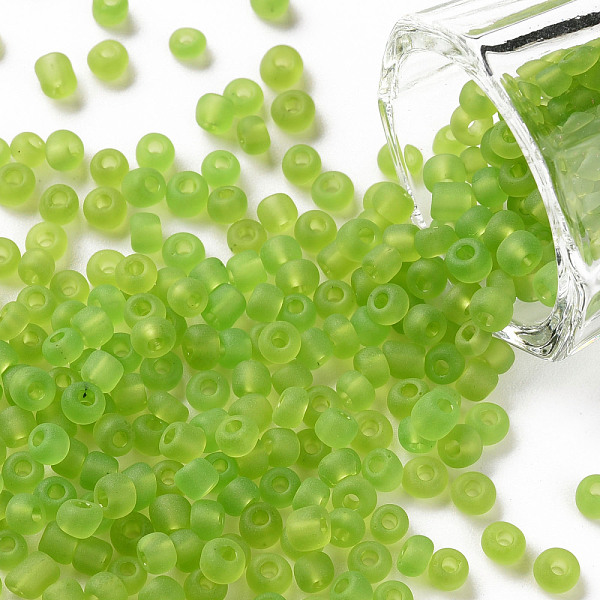 

PandaHall Glass Seed Beads, Frosted Colors, Round, Green Yellow, 4mm, Hole: 1~1.5mm, about 1000pcs/100g Glass