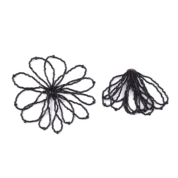 

PandaHall Glass Seed Beads Cabochons, with Iron Sieve Findings, Light Gold, Black, 59~66x30~40mm Glass Others Black